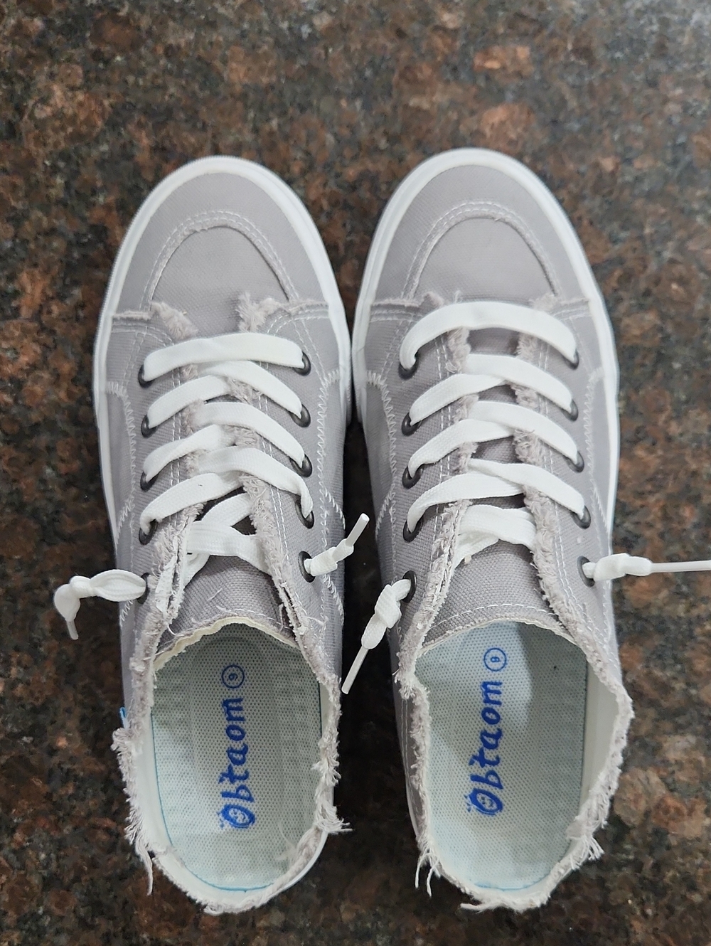 Gray Canvas Frayed-Trim Lace-Up Sneakers